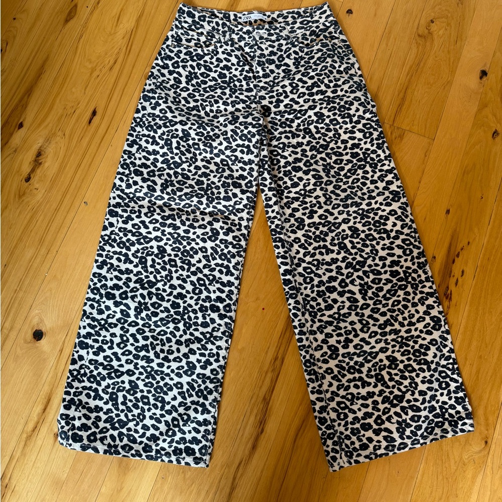Zara Leopard Wide-Leg Pants